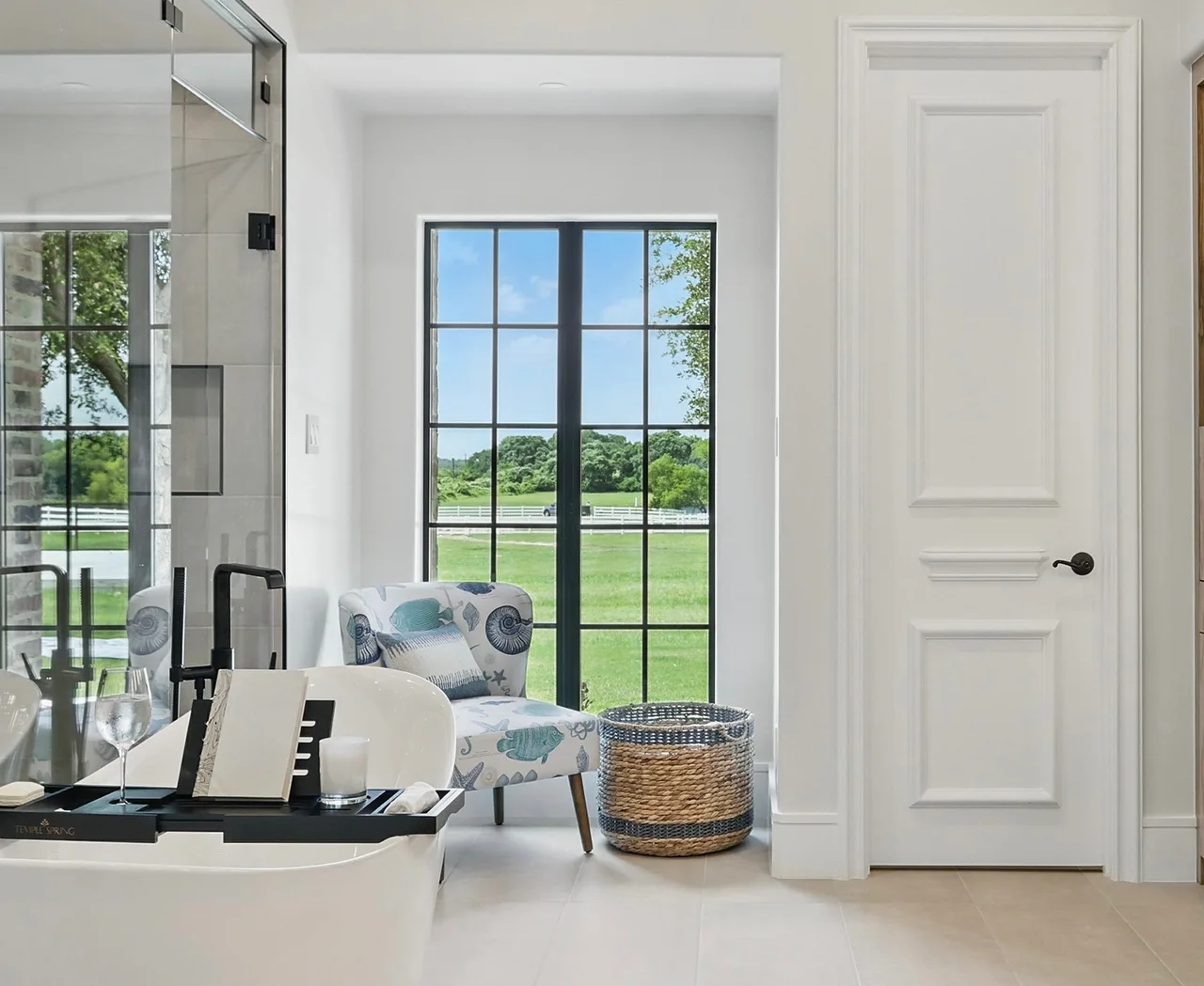 Bath with garden views